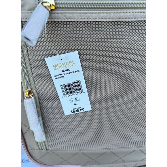 Michael Kors Travel Duo: Powder Blush Small Trolley and  Michael Kors trolley travel rolling suitcase carry on bag -DK powder blush